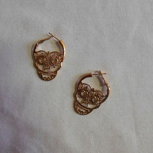 Sugar Skull Earrings - Gold Tone